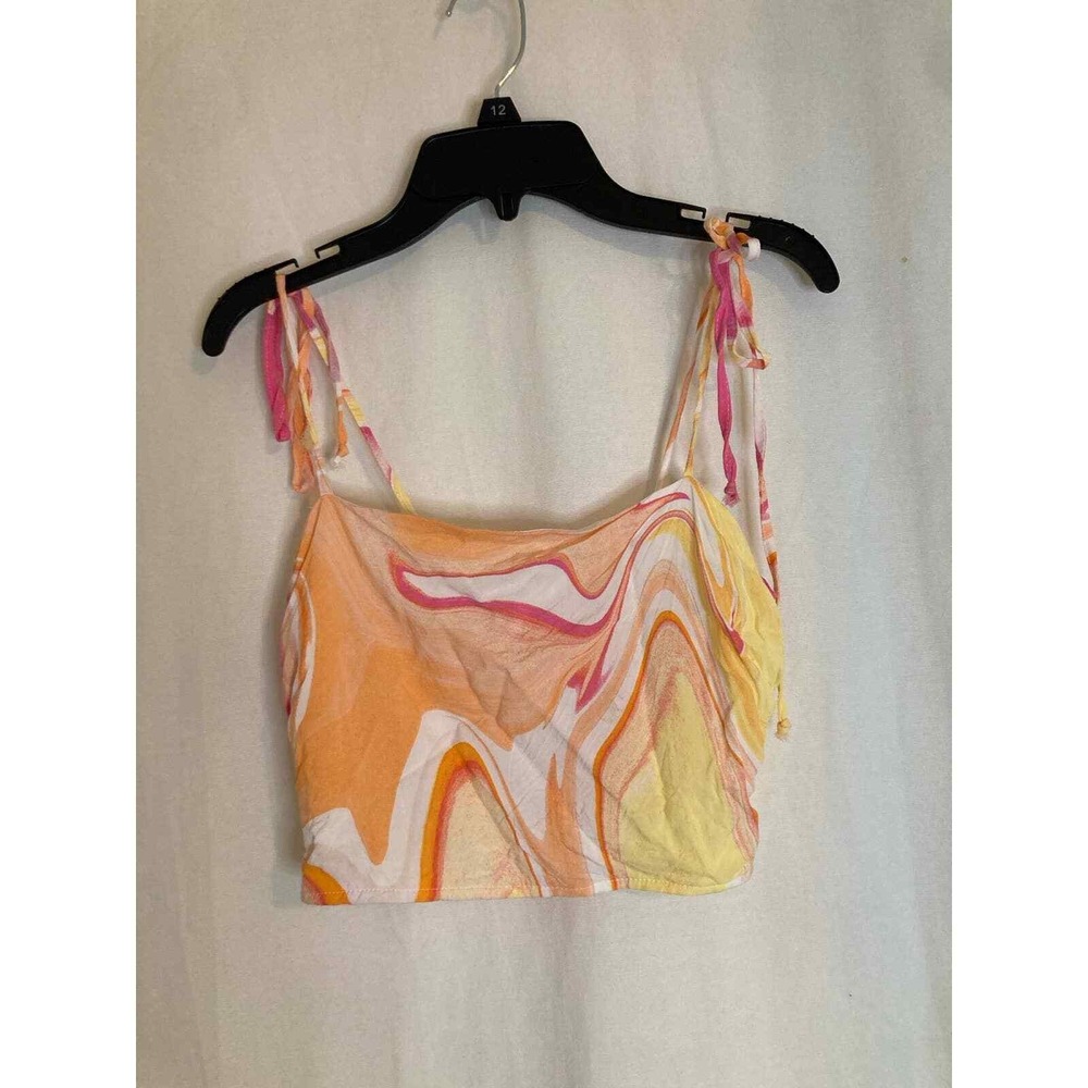 L.A. Hearts‎ XS Crop Top Tie Strap Smocked Back Orange Pink Swirl